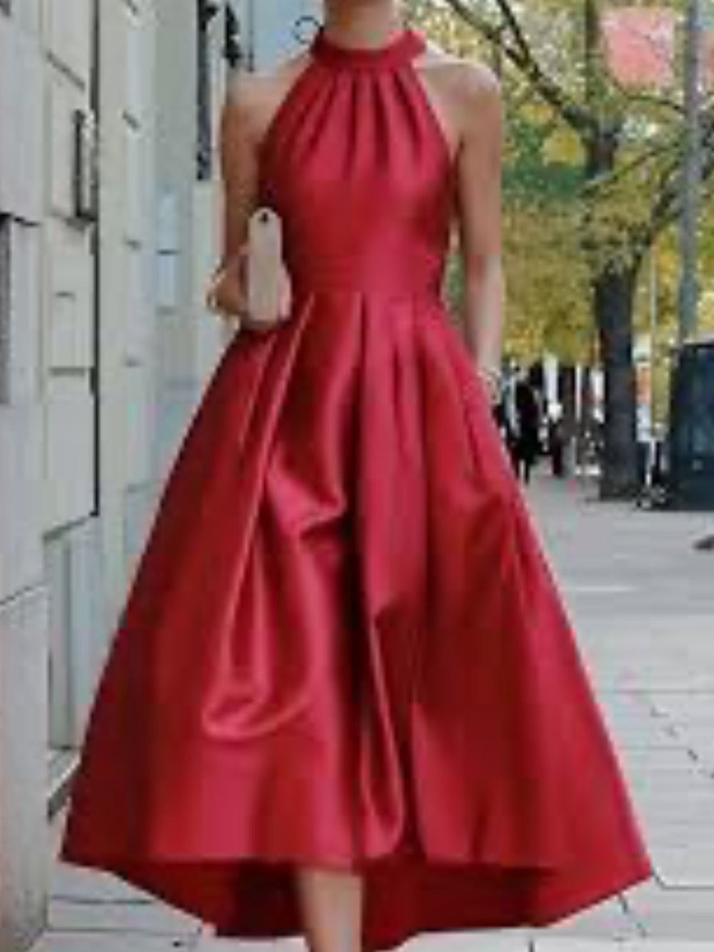 Red Satin Sleeveless Halter Neck Formal Dress Pockets Flared Pleated NEW Size 2X